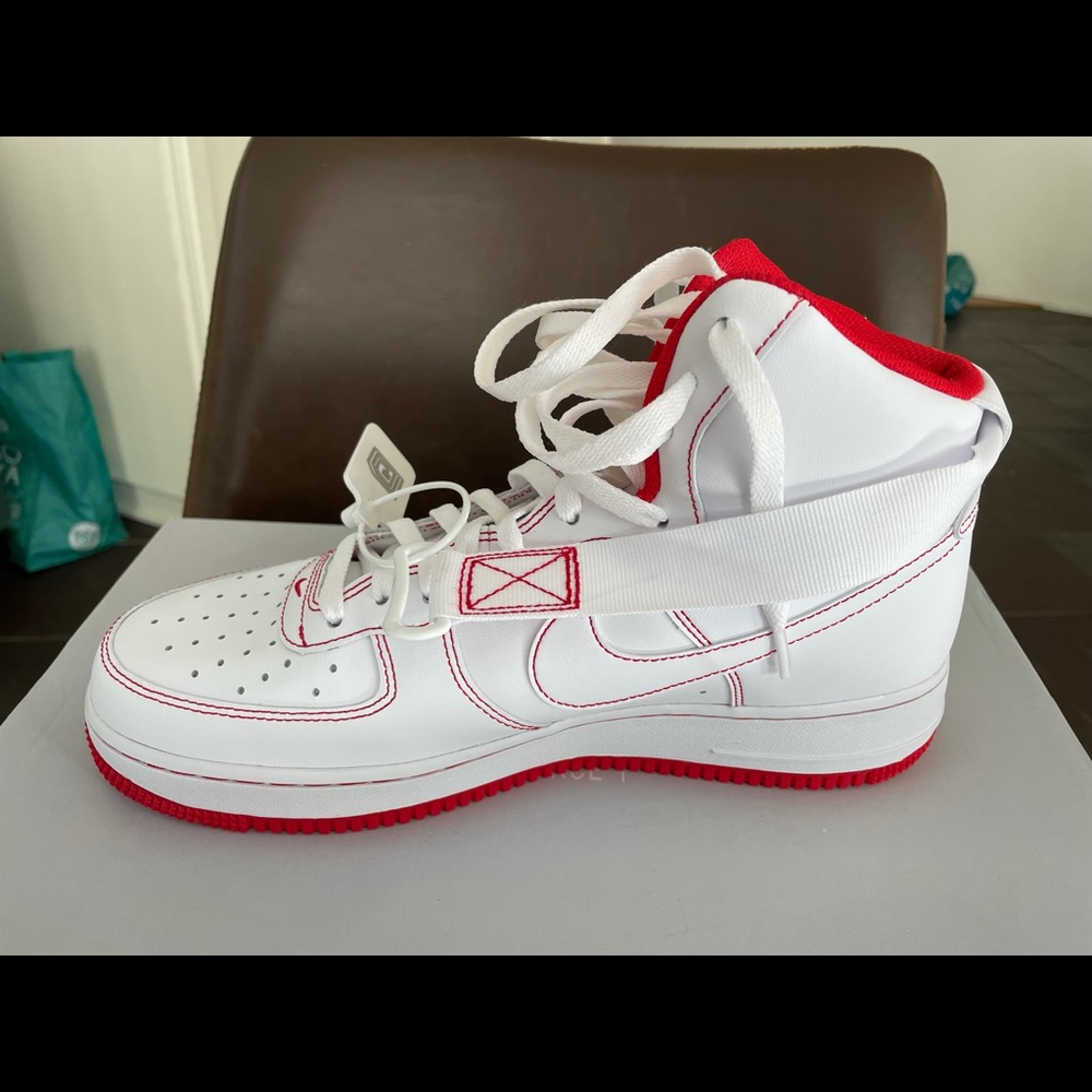 White and Red Nike Air Force Men’s 9.5.